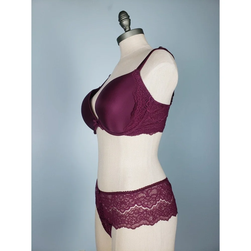 Victoria's Secret Dream Angels Set Push-Up Bra 34DD Wide Thong‎ Panty Sz M Lacy